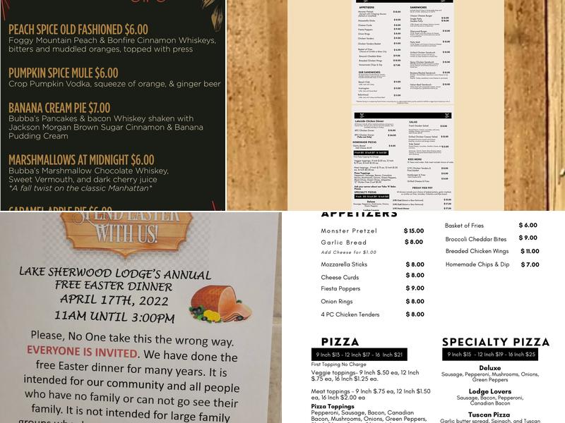 Lake Sherwood Lodge Menu