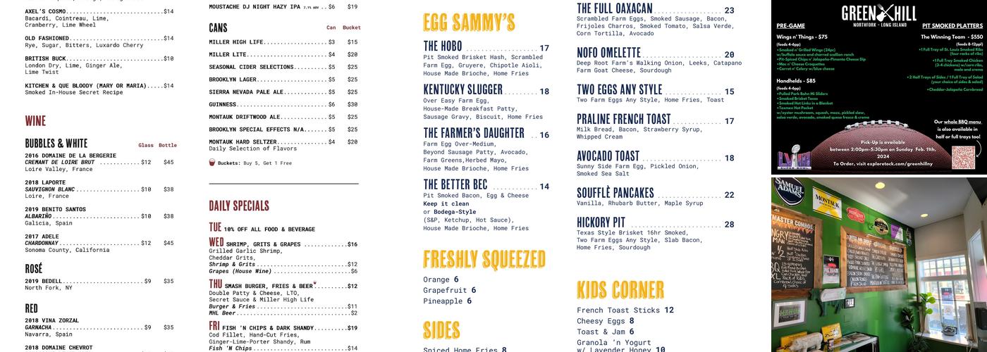 Green Hill Kitchen & Que Menu