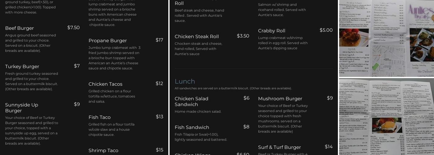 Auntie's Biscuits Menu