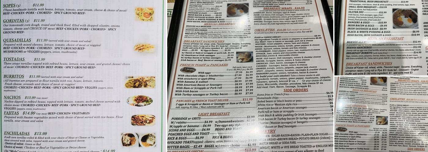 Hibernian Coffee Shop Menu