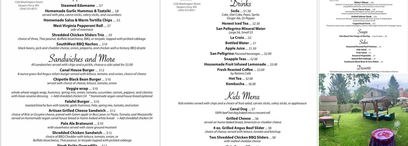 The Canal House Cafe Menu