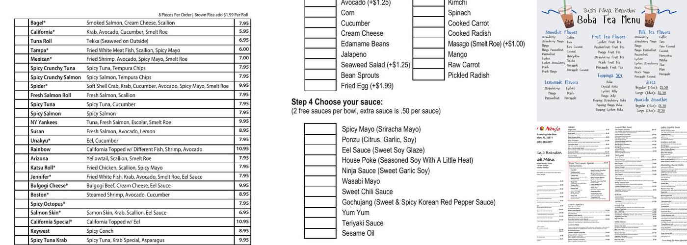 Sushi Ninja Brandon Menu