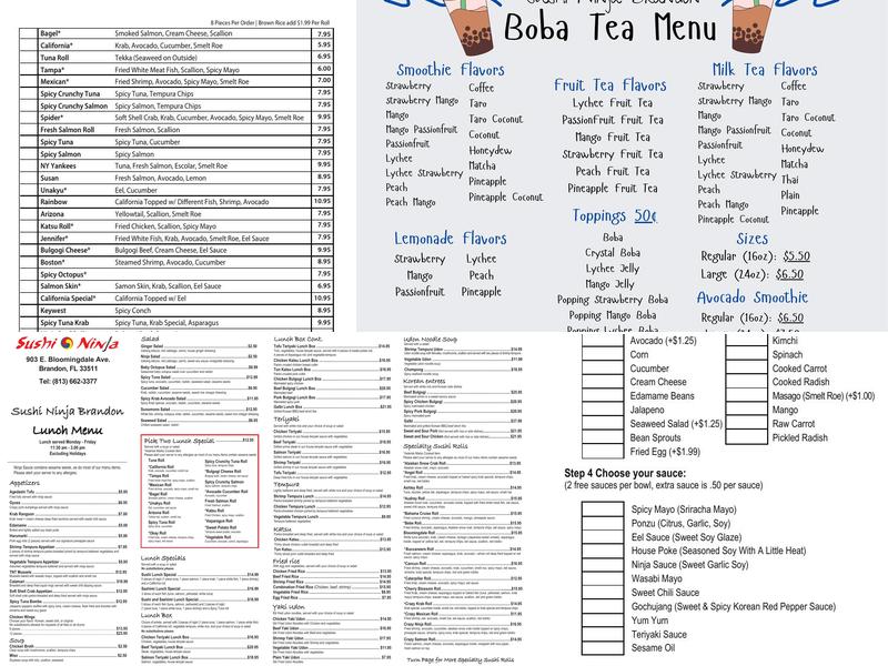 Sushi Ninja Brandon Menu