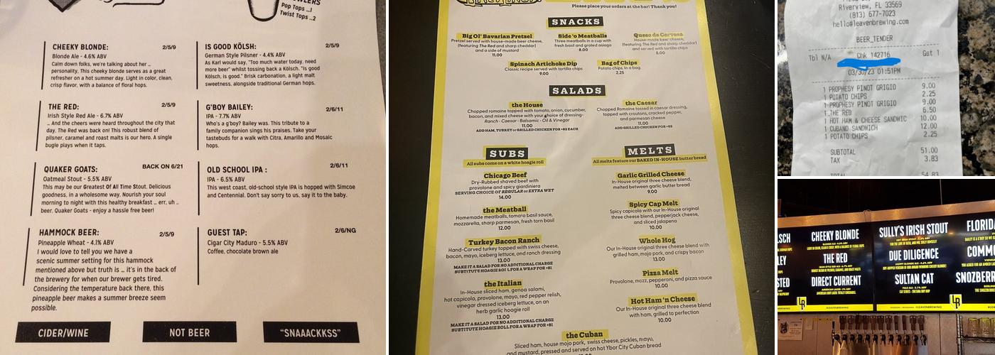 Leaven Brewing Menu