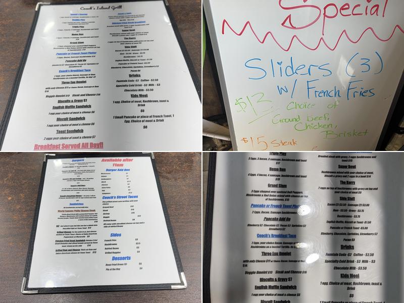 Coach’s Island Pub and Grub Menu