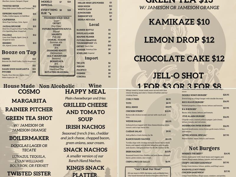 King's Hardware Menu