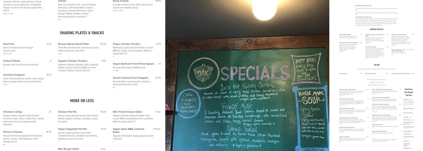 Oak Menu