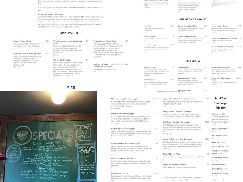 Oak Menu