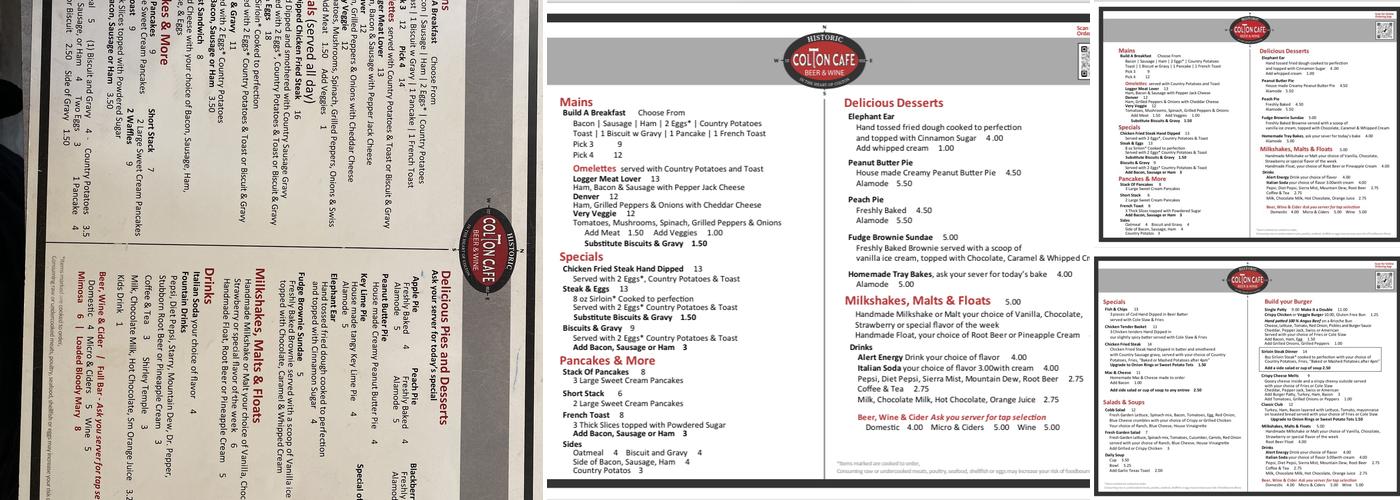 Historic Colton Café Menu