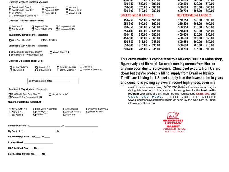 Okeechobee Livestock Market Menu