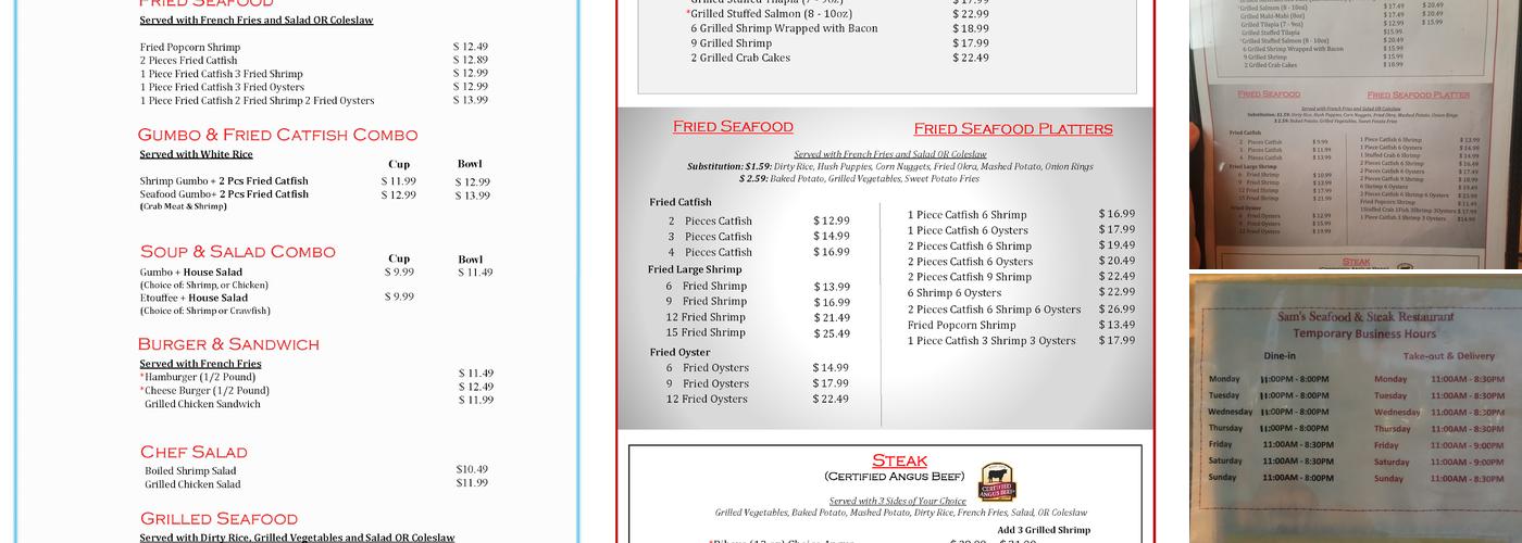 Sam's Seafood and Steak Menu
