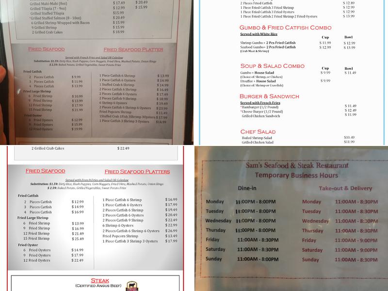 Sam's Seafood and Steak Menu