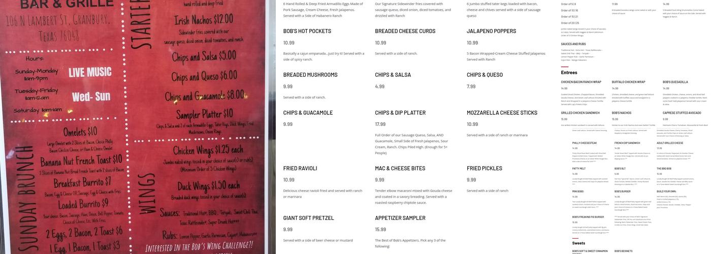 Bob’s Off the Square Menu