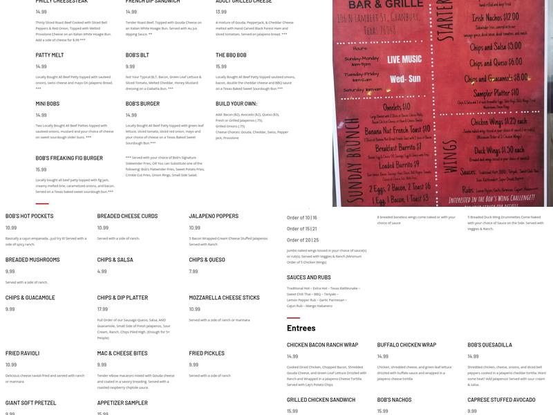 Bob’s Off the Square Menu