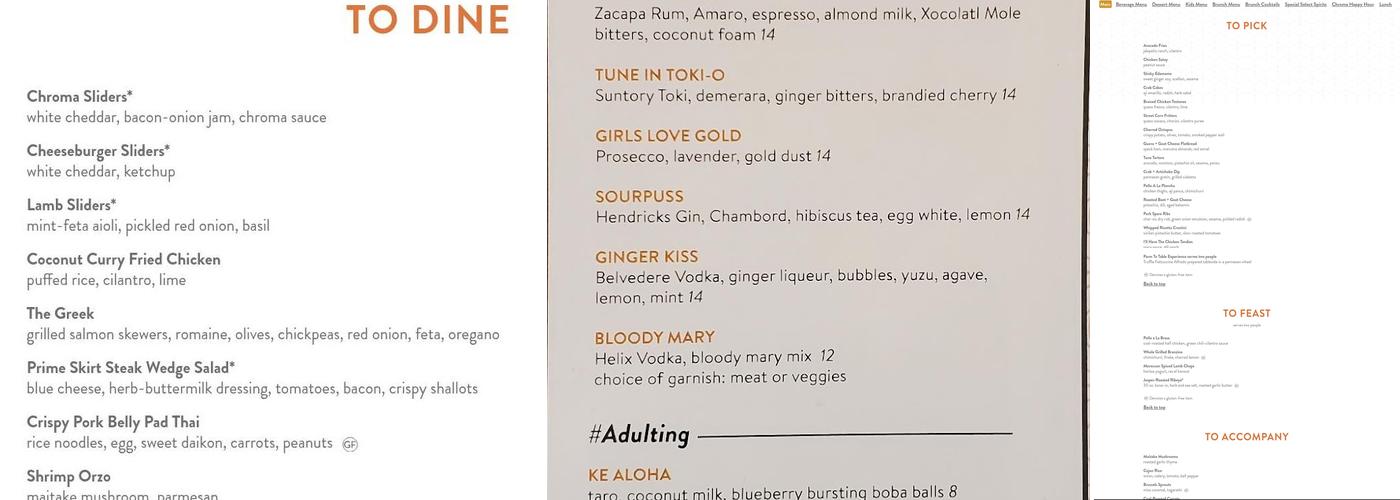 Chroma Modern Bar + Kitchen Menu