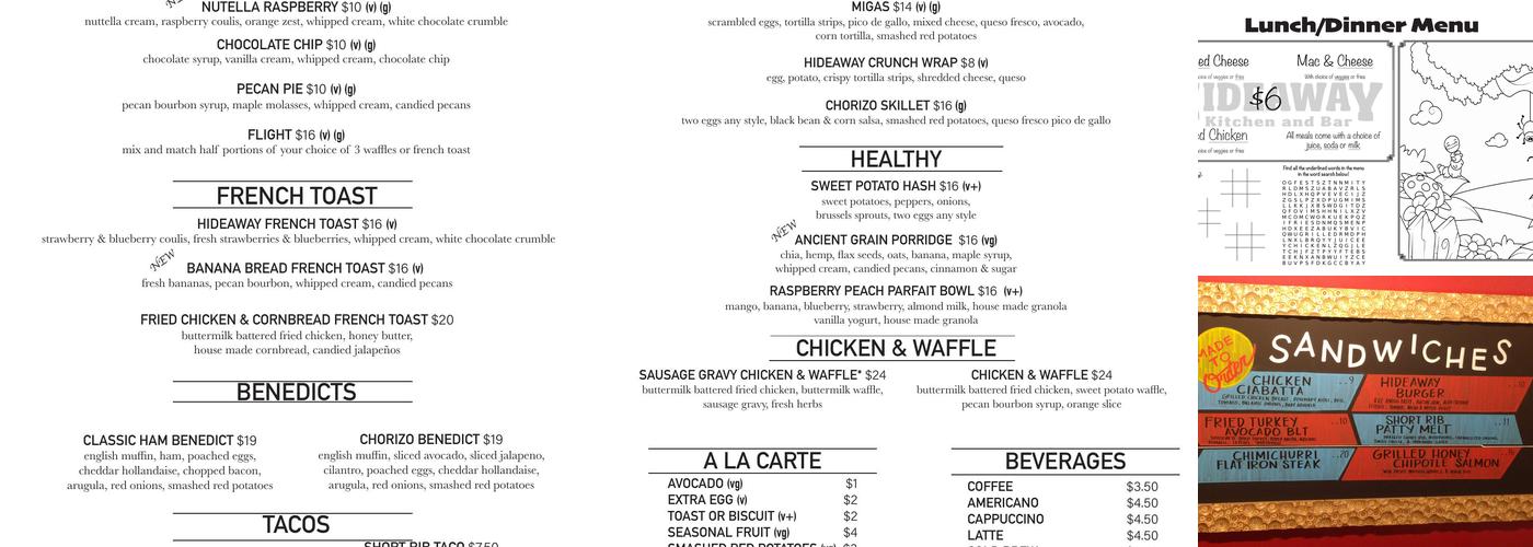 Hideaway Kitchen & Bar Menu