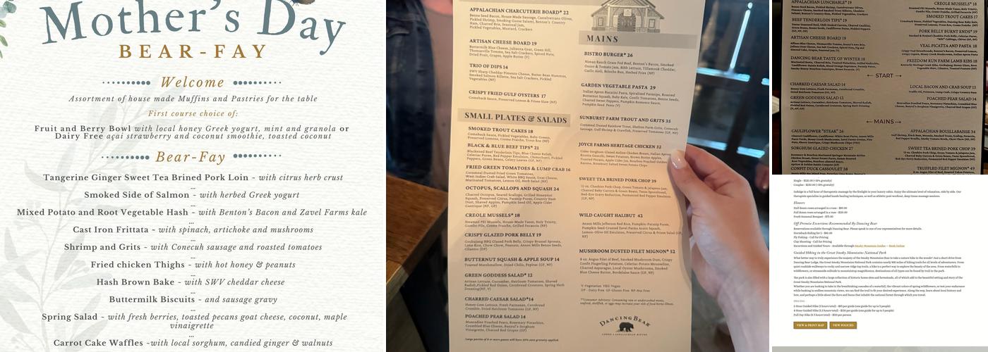 Dancing Bear Lodge Townsend Menu