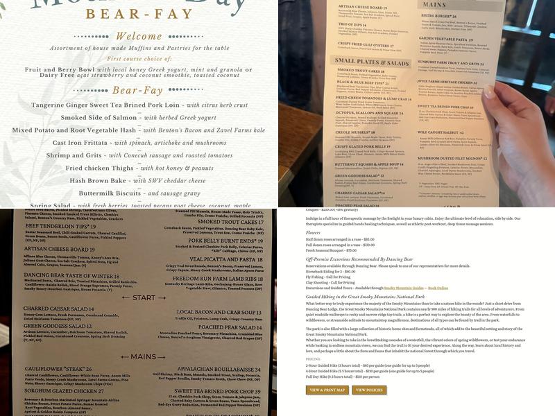Dancing Bear Lodge Townsend Menu