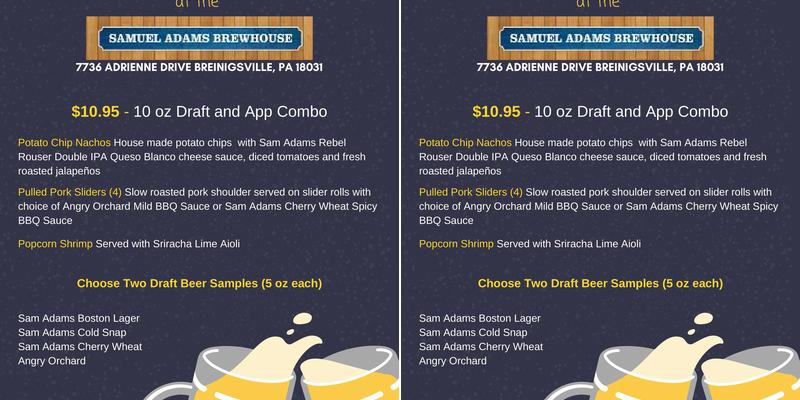 Samuel Adams Brewery Menu