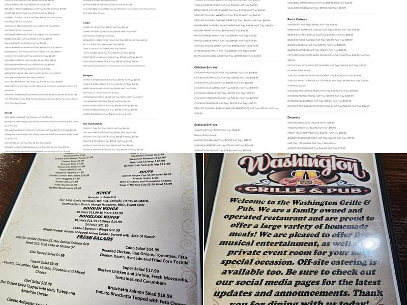 Washington Grille & Pub Menu