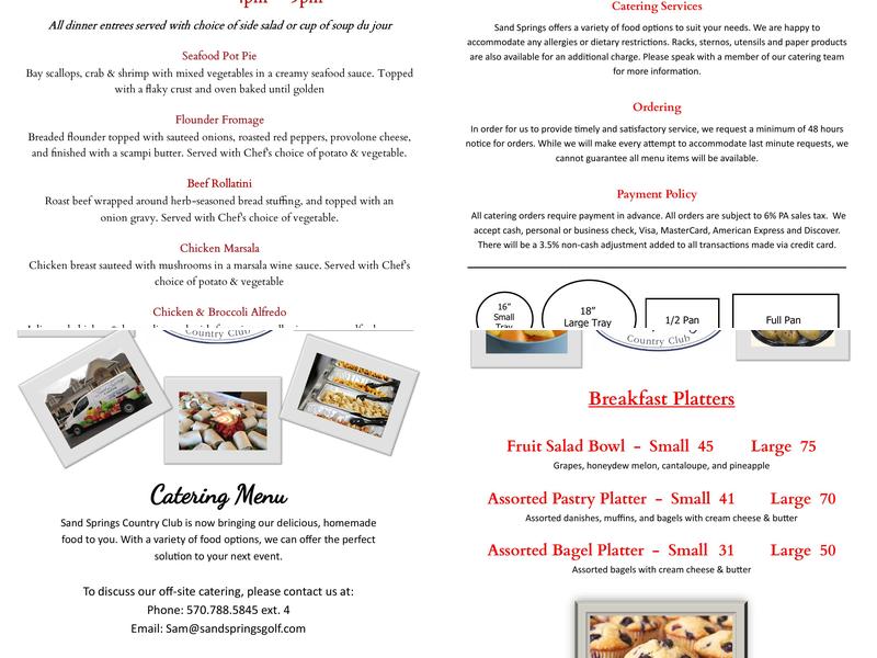 Sand Springs Country Club Menu