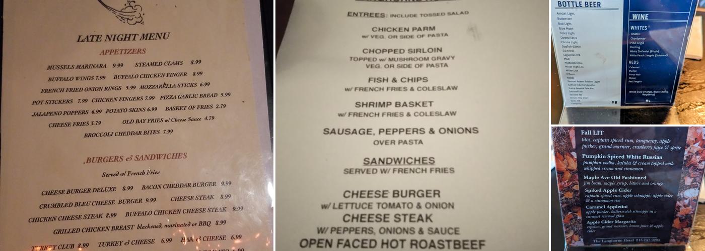 The Langhorne Hotel Menu