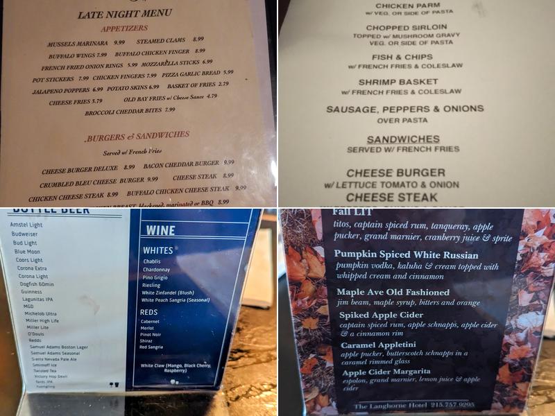 The Langhorne Hotel Menu