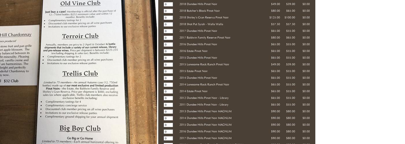 De Ponte Cellars Menu