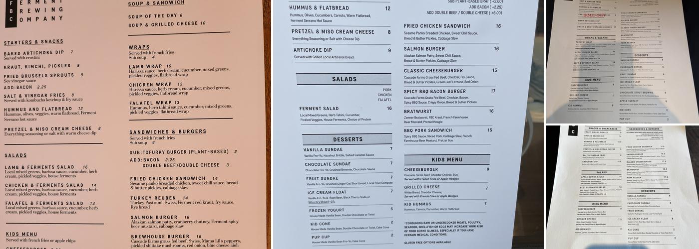 Ferment Brewing Company Menu