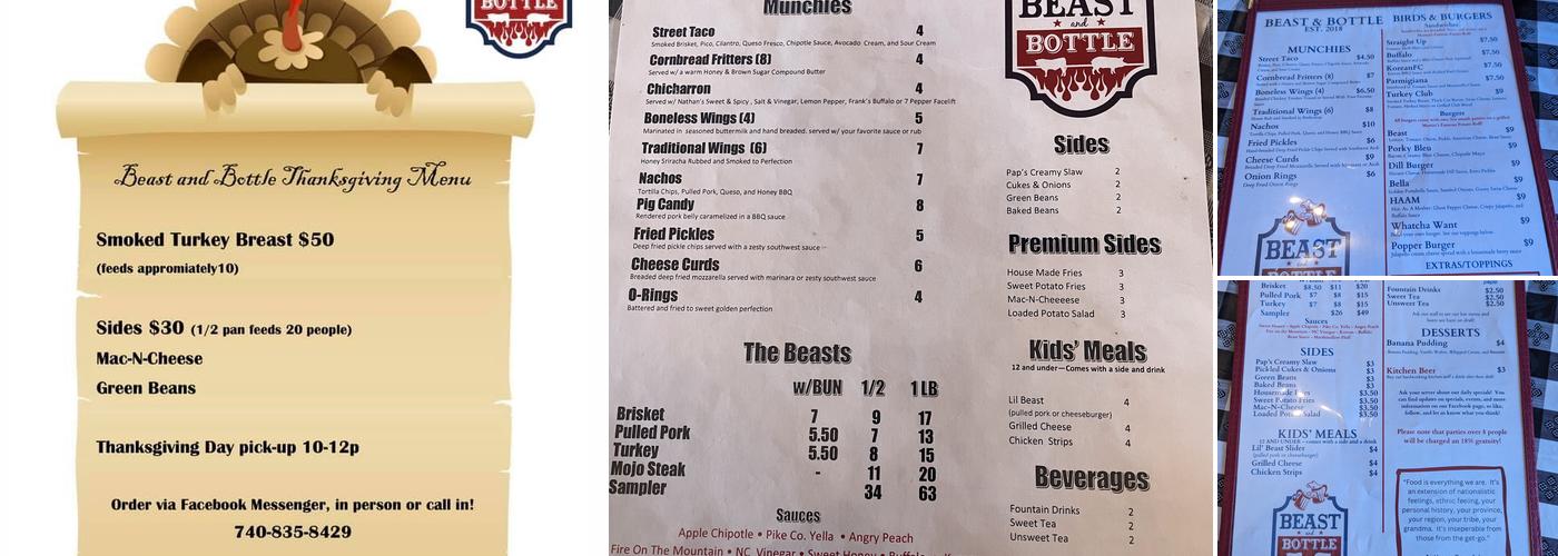 Beast and Bottle Menu