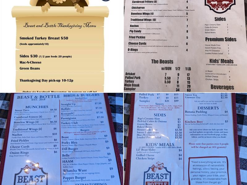 Beast and Bottle Menu