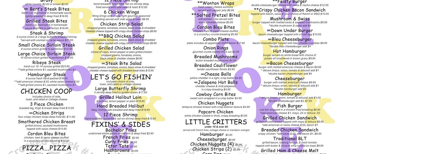 Crooked Creek 1 Menu