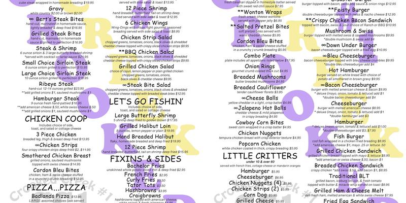 Crooked Creek 1 Menu