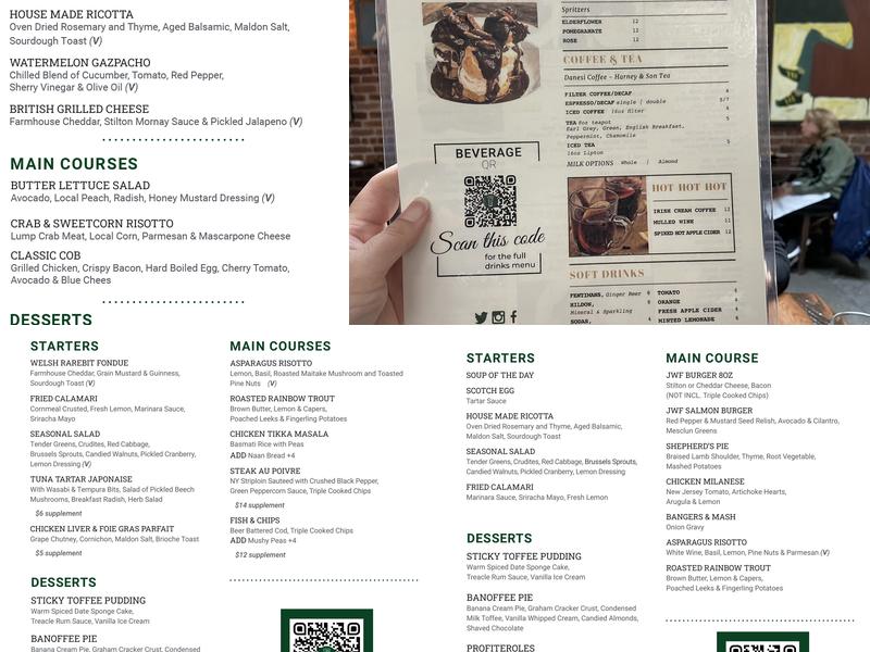 Jones Wood Foundry Menu