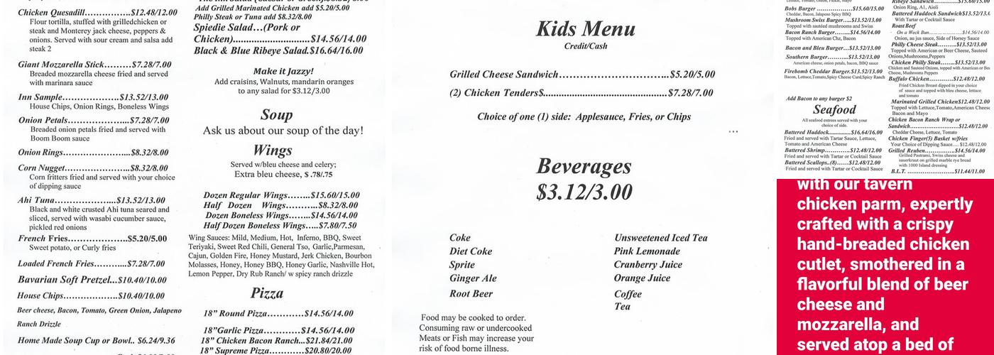 Choconut Inn Menu