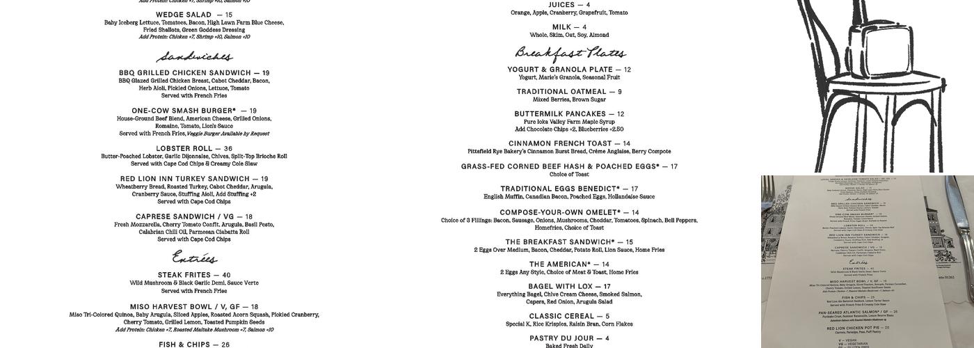 The Red Lion Inn Menu