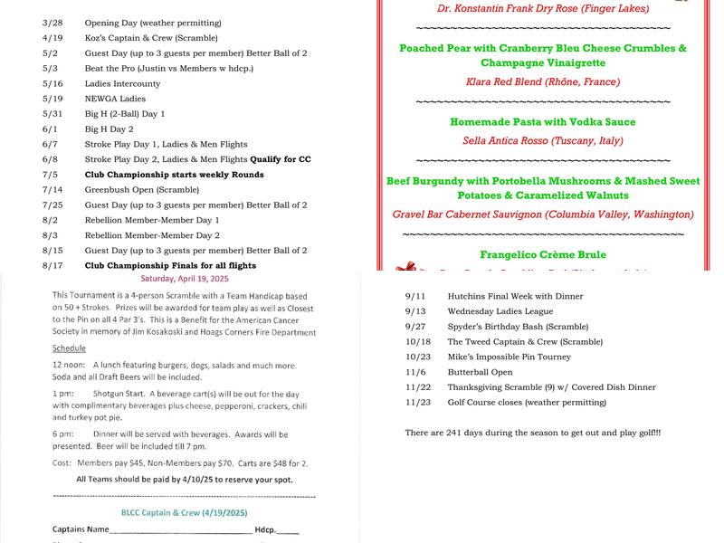 Jack Kelly's Tavern by the Green Menu