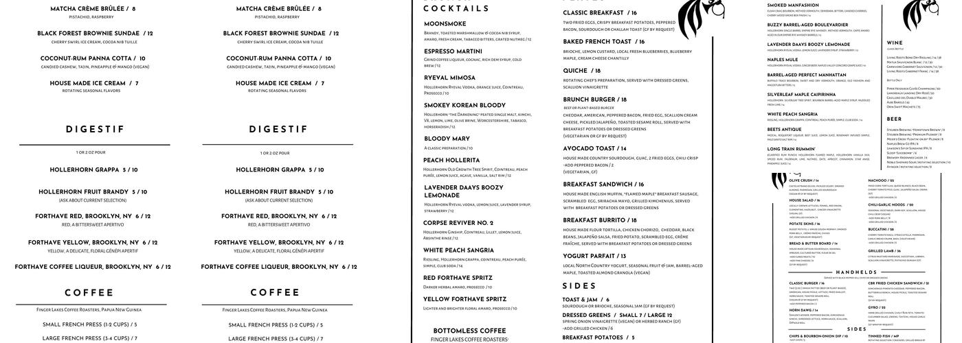 Hollerhorn Distilling Menu