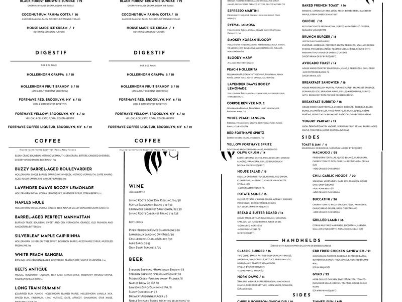 Hollerhorn Distilling Menu