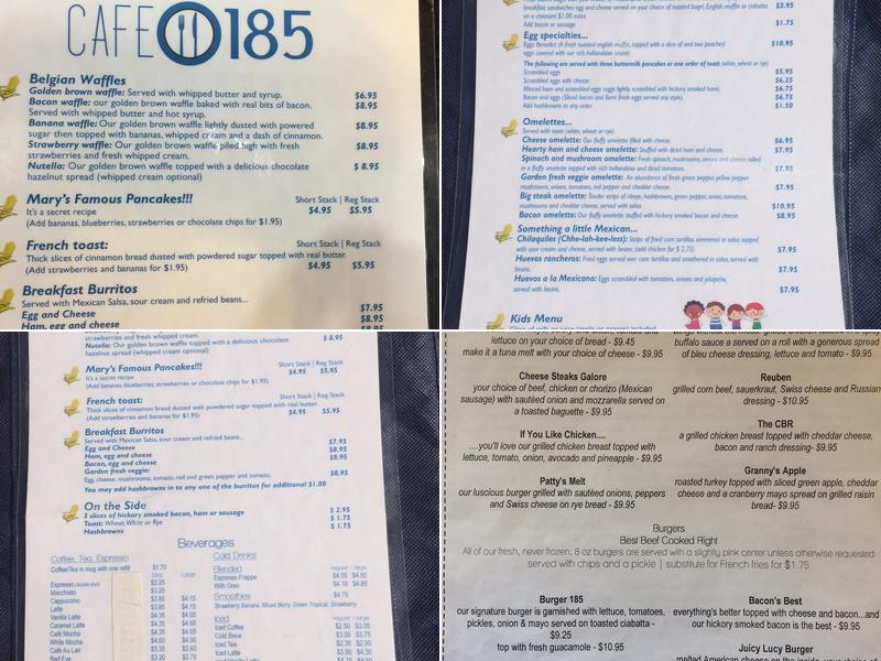 Cafe 185 Menu