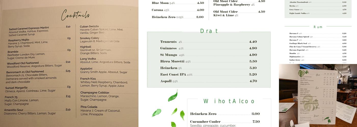 The Drouthy Cobbler Menu