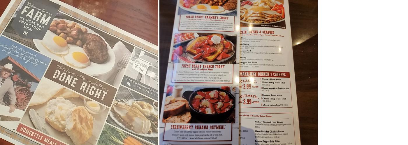 Bob Evans Menu