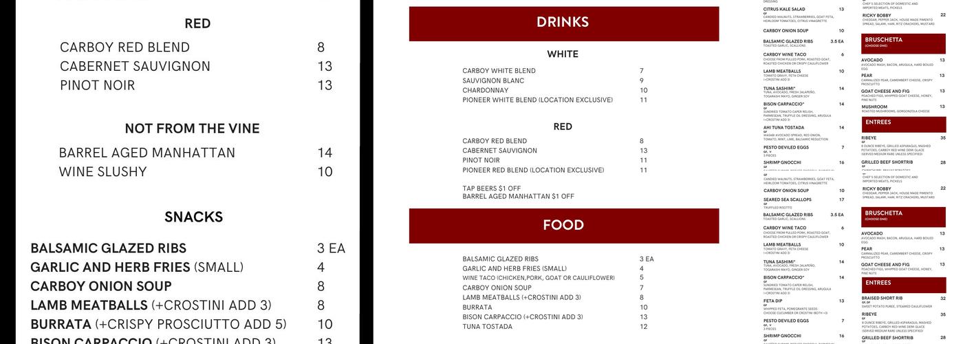 Carboy Winery Breckenridge Menu