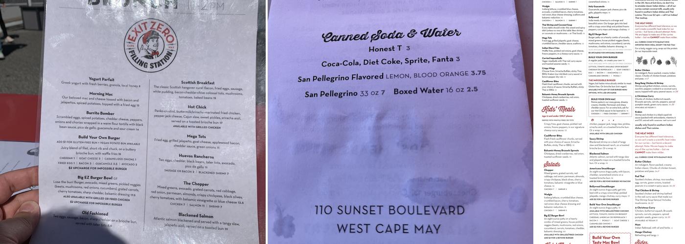 Exit Zero Filling Station Menu