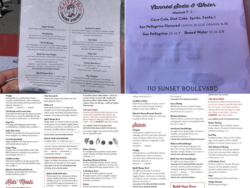 Exit Zero Filling Station Menu