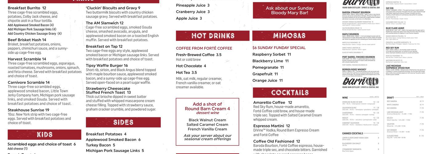 Round Barn Winery & Estate Menu