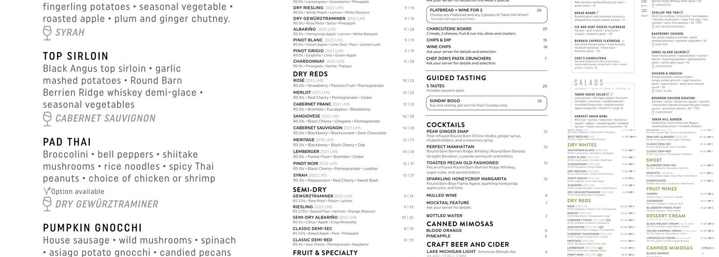 Tabor Hill Winery & Restaurant Menu