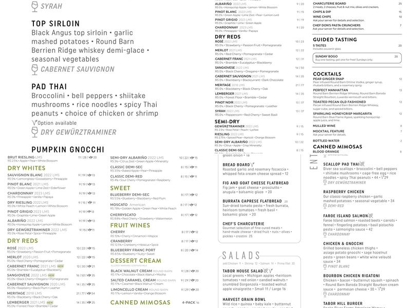 Tabor Hill Winery & Restaurant Menu