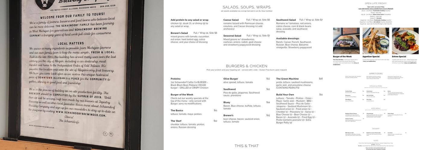 Schaendorf Brewing Company Menu