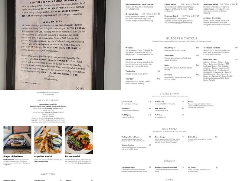 Schaendorf Brewing Company Menu